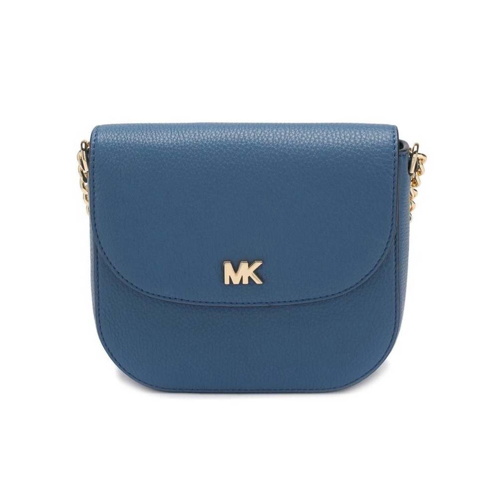 Michael Kors Half Dome Pebble Leather Crossbody Bag Purse In Chambray Blue New